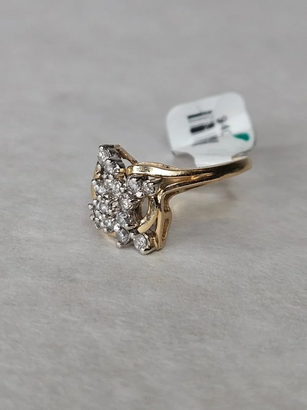 14K Yellow Gold Diamond Cocktail Bypass Flower Cluster Ring .30TCW Size 6.5